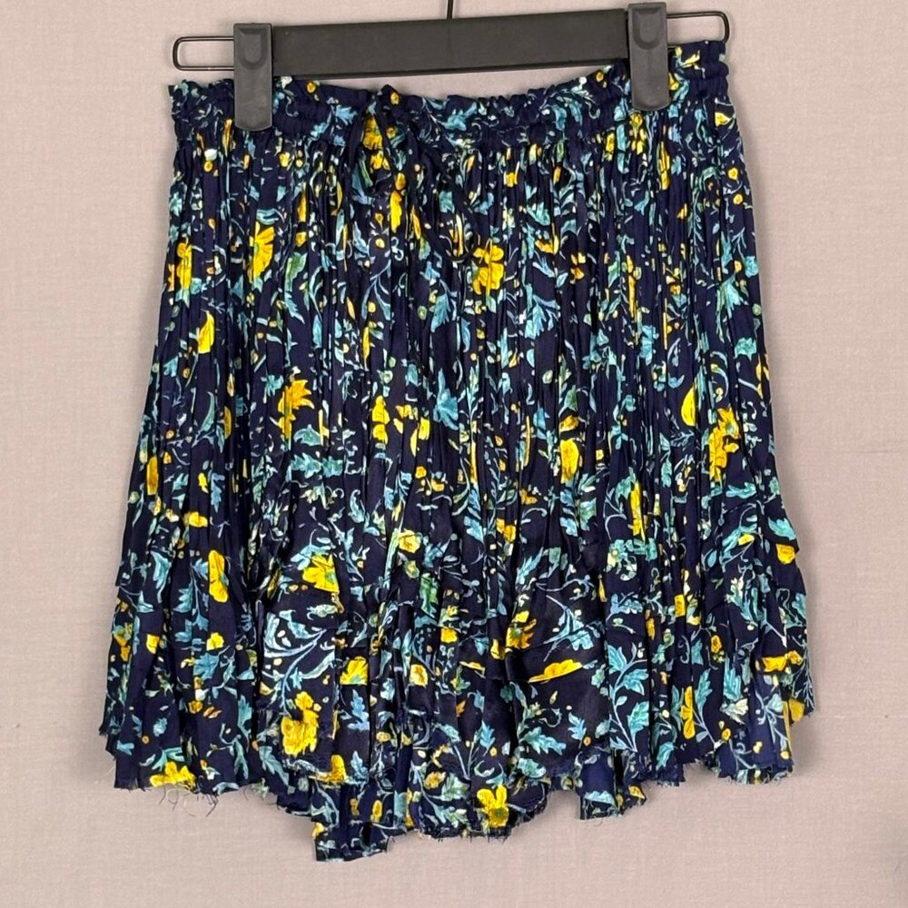 NWOT Free People One Floral Mini Skirt Boho Ruffle Raw Hem Elastic Waist S